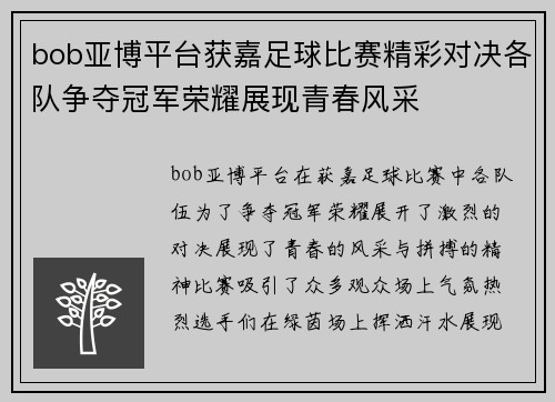 bob亚博平台获嘉足球比赛精彩对决各队争夺冠军荣耀展现青春风采